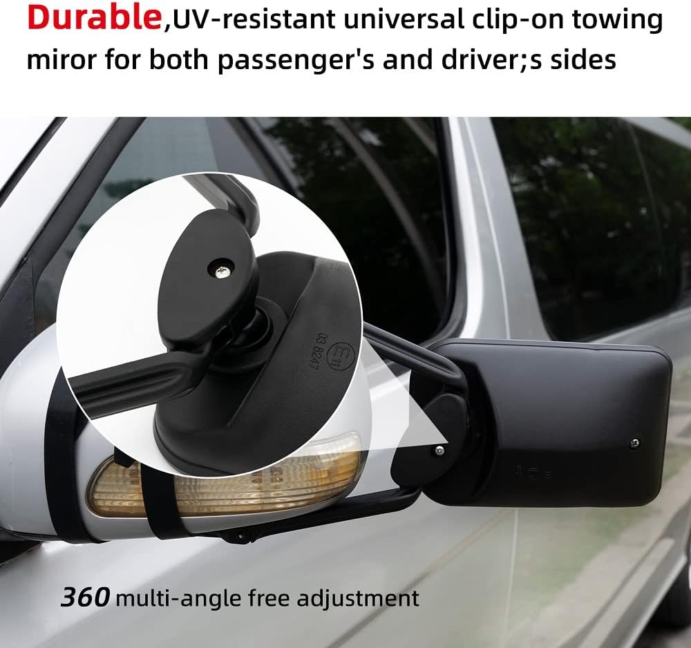 Universal Black Extension Rearview Mirrors for Cars, Trailers, RVs, Caravans