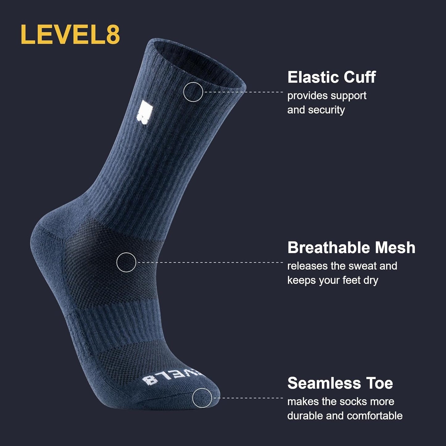 LEVEL8 Men's Socks 6Pairs, Size 9-11