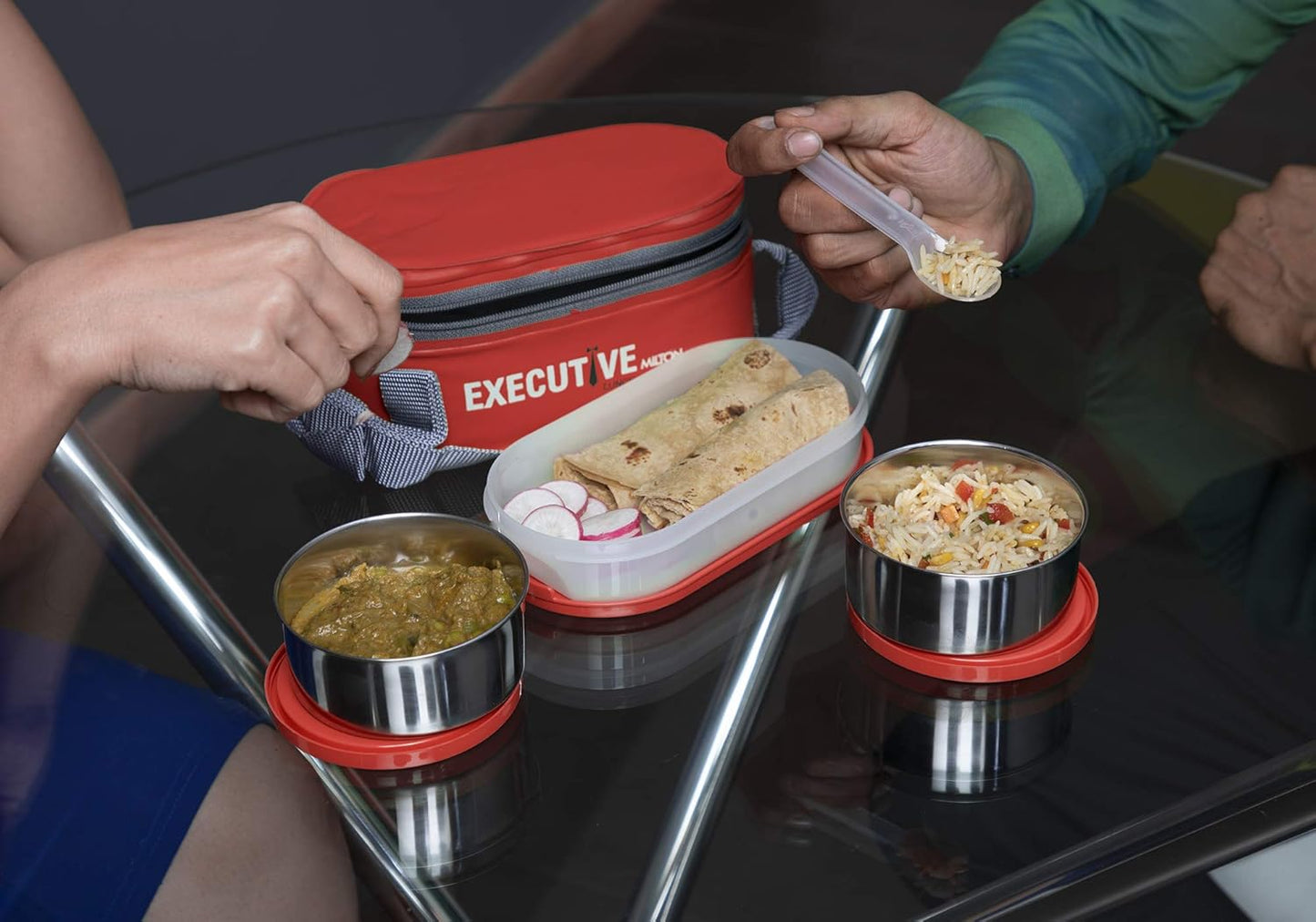 Stainless Steel Executive Lunch Box Set, Bento Box With Jacket In Red