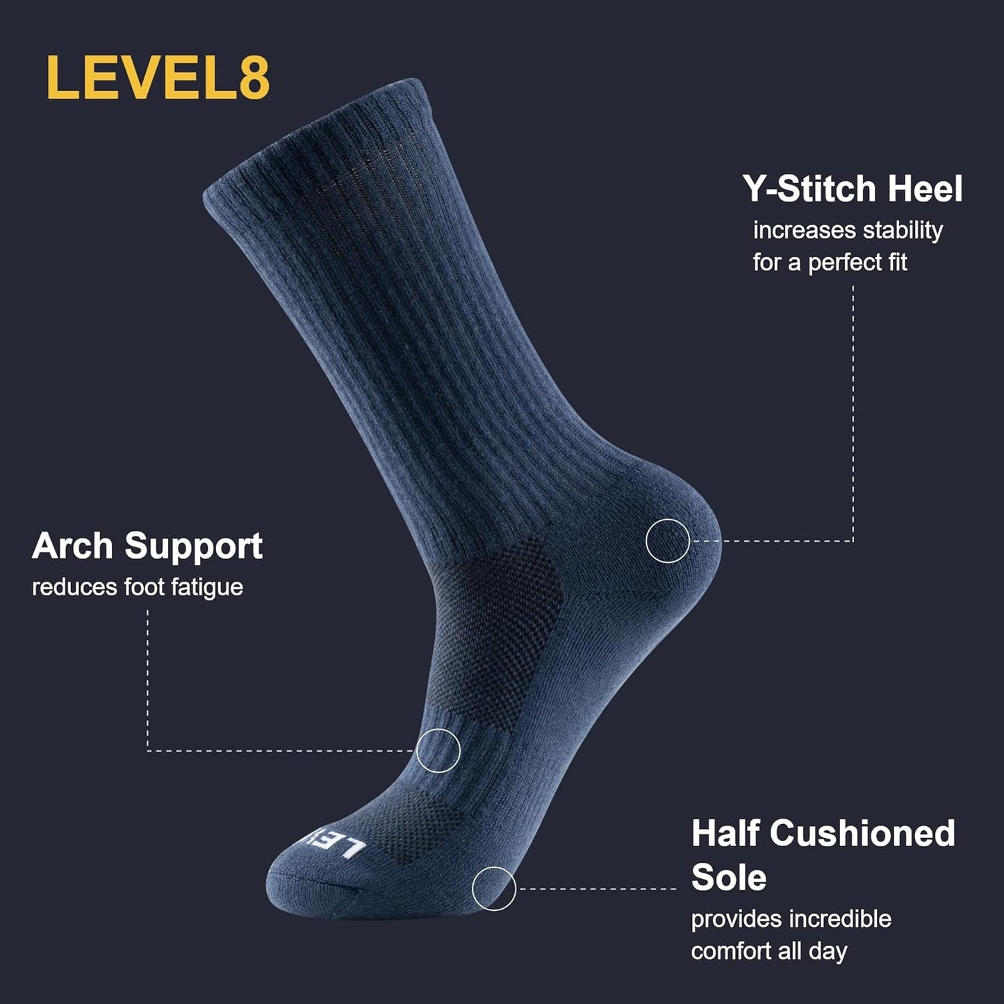 LEVEL8 Men's Socks 6Pairs, Size 9-11