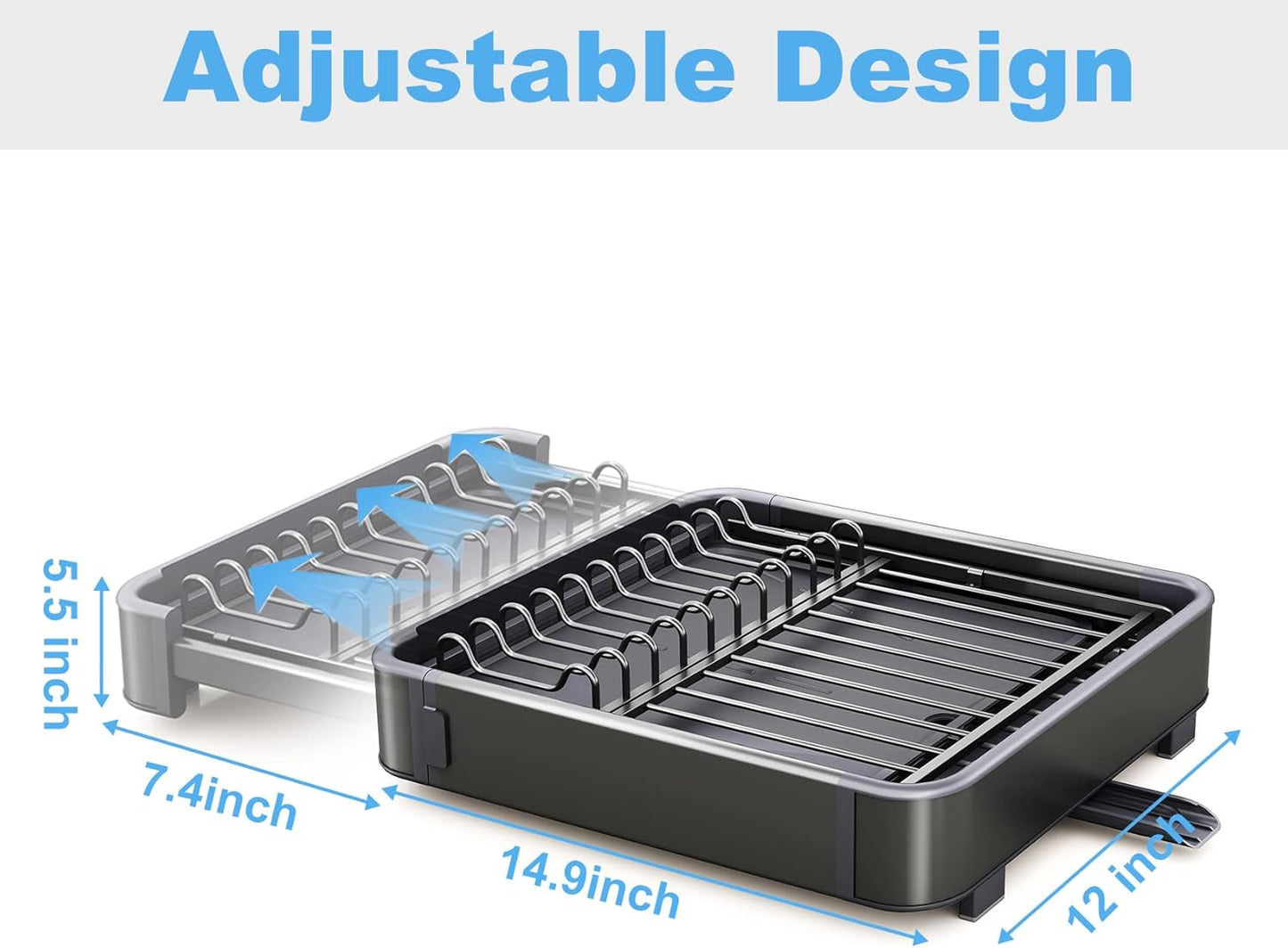 Expandable Dish Drying Rack for Kitchen Counter, Aluminium and Rustproof with 360° Rotatable Spout