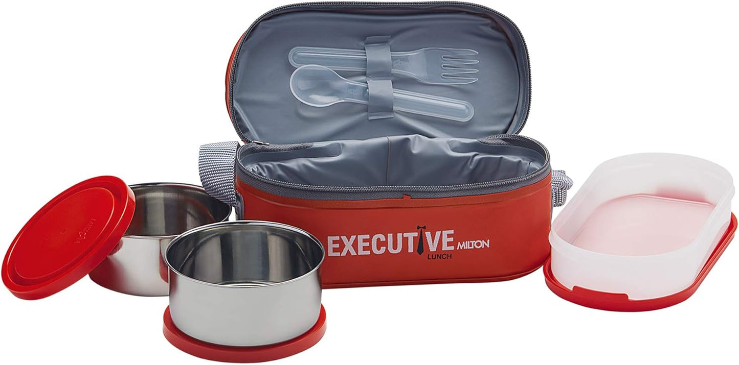 Stainless Steel Executive Lunch Box Set, Bento Box With Jacket In Red