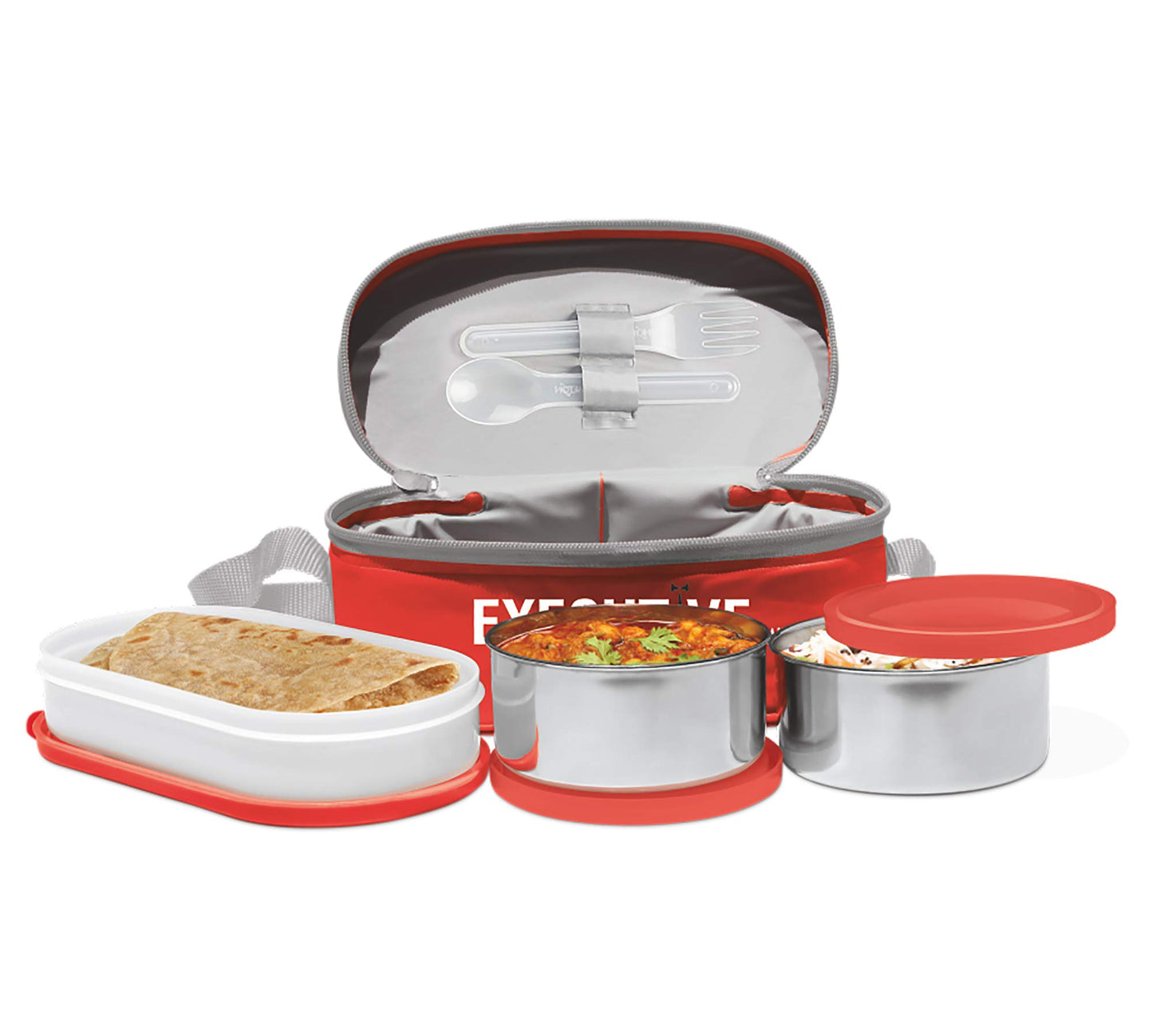 Stainless Steel Executive Lunch Box Set, Bento Box With Jacket In Red