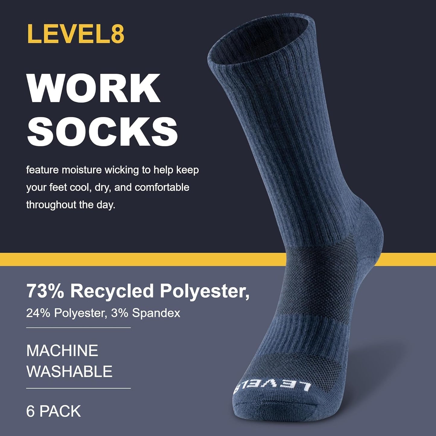 LEVEL8 Men's Socks 6Pairs, Size 9-11