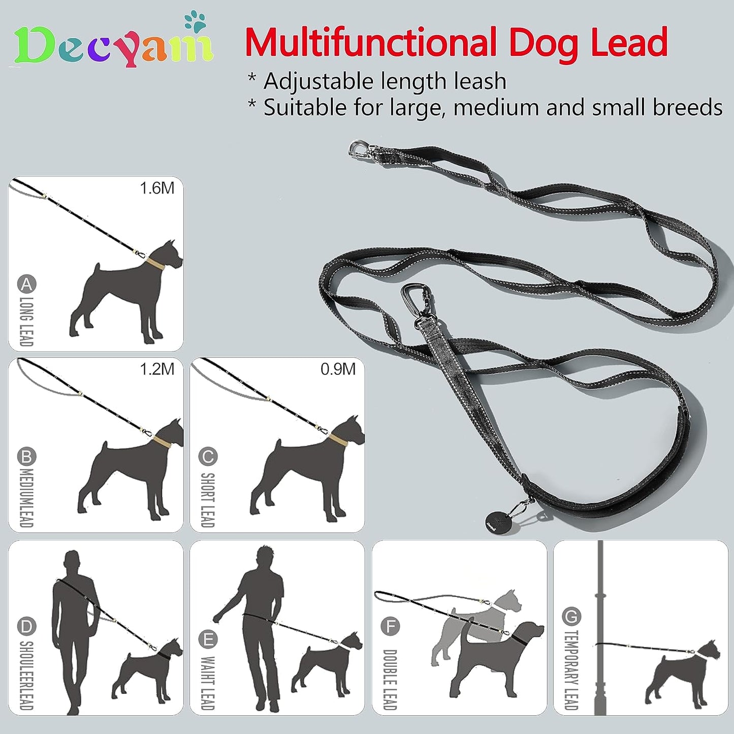 Decyam Dog Lead - 8ft Adjustable Slip Lead for Pets