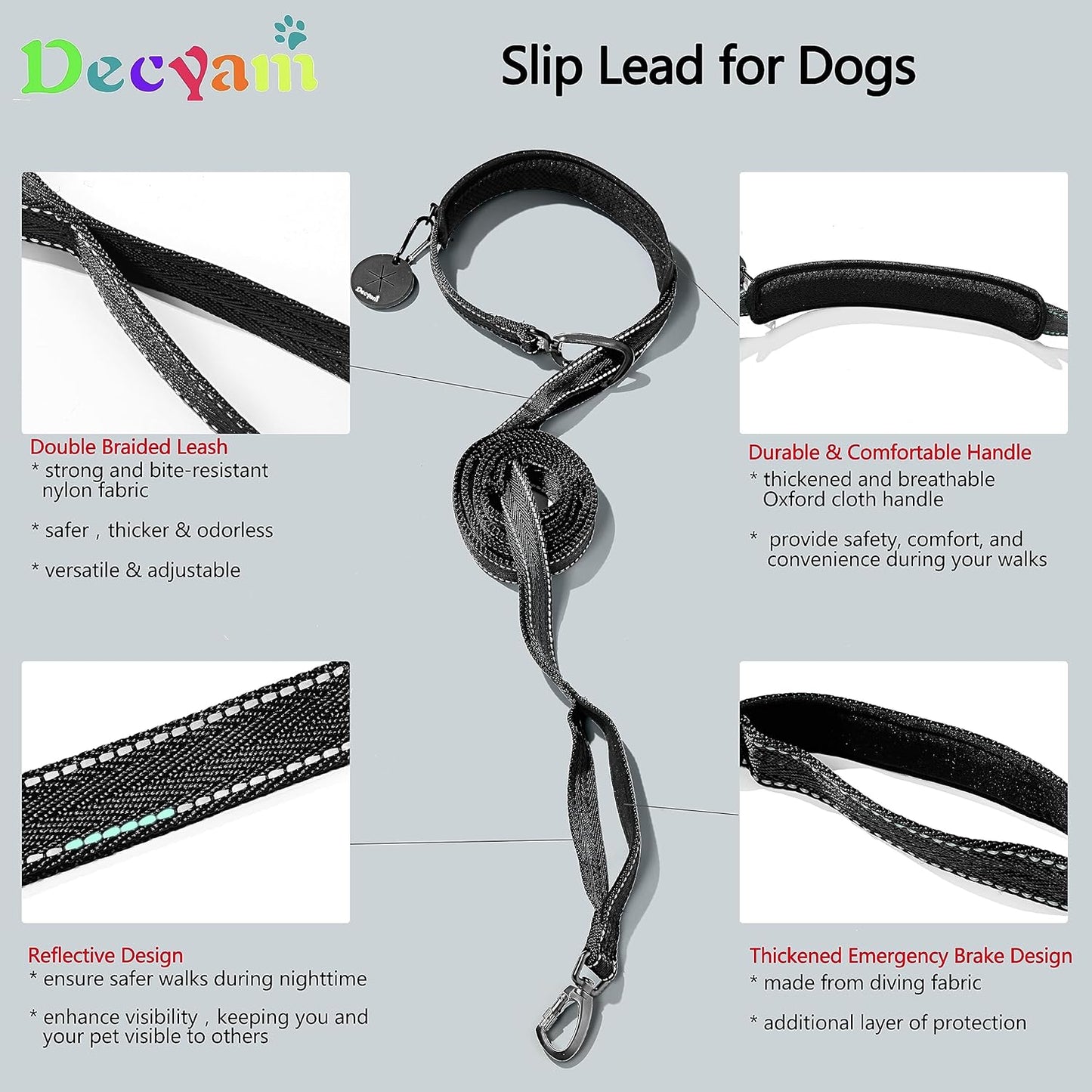 Decyam Dog Lead - 8ft Adjustable Slip Lead for Pets