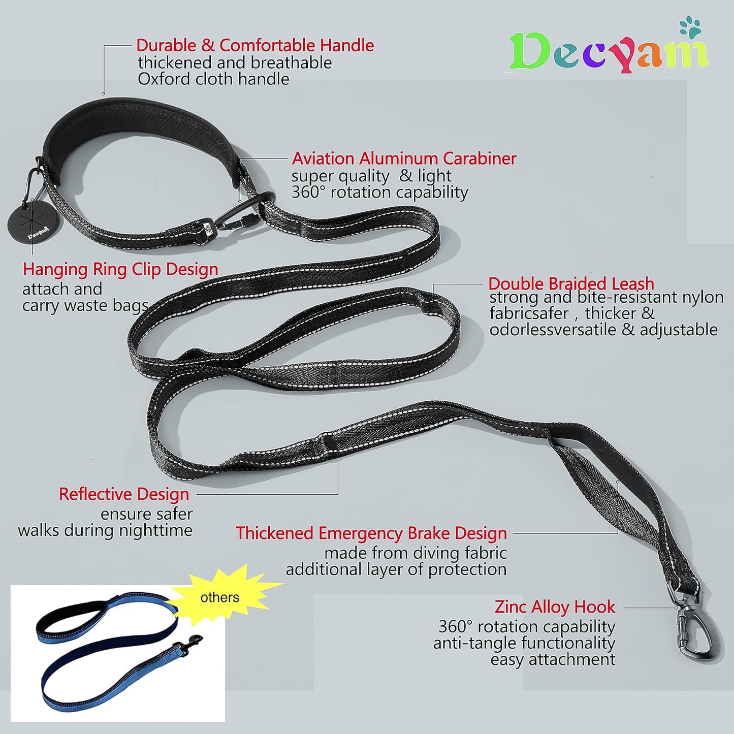 Decyam Dog Lead - 8ft Adjustable Slip Lead for Pets