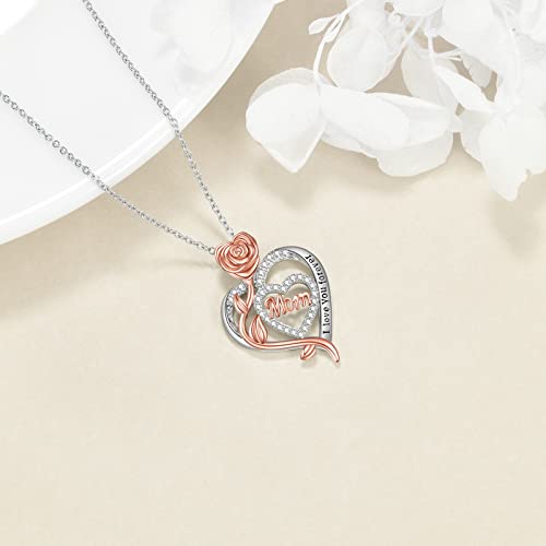 TOUPOP Mother‘ s Day Gifts from Daughter Sterling Silver Mother Neckalce for Women Rose Flower Heart Pendant Jewellery Birthday Gifts for Mum from Son