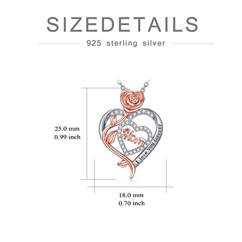 TOUPOP Mother‘ s Day Gifts from Daughter Sterling Silver Mother Neckalce for Women Rose Flower Heart Pendant Jewellery Birthday Gifts for Mum from Son