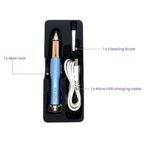 iMusthav Dual Function Brow & Facial Hair Remover USB Rechargeable. Precision “Pencil-tip” 18K Gold Plated Heads 360-degree LED Light. All Your Facial Hair Removal Needs in one Unit (Crystal Blue)