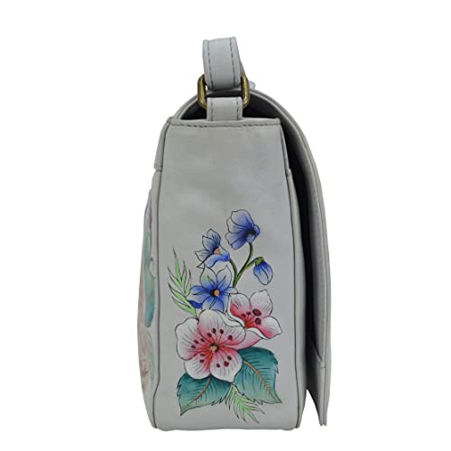 Anuschka Women’s Genuine Leather Flap Crossbody - Hand Painted Exterior - Floral Charm