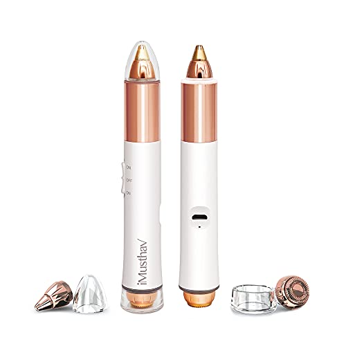 iMusthav Dual Function Brow & Facial Hair Remover USB Rechargeable. Precision “Pencil-tip” 18K Gold Plated Heads 360-degree LED Light. All Your Facial Hair Removal Needs in one Unit (Crystal White)