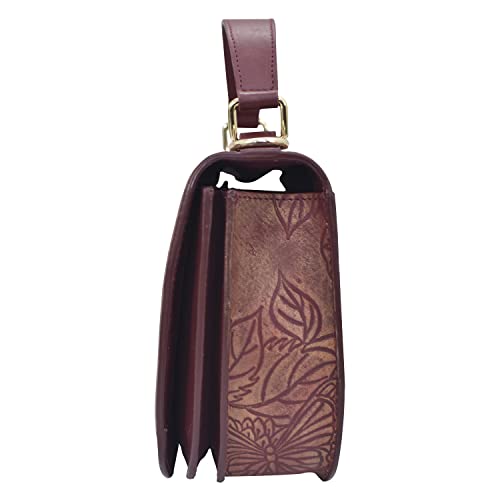 Anuschka Women’s Hand Painted Genuine Leather Flap Crossbody - Tooled Butterfly Wine