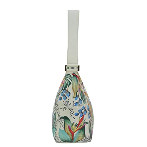 Anuschka Women's Hand Painted Genuine Vegetable Tanned Leather Hobo - Jungle Queen Ivory