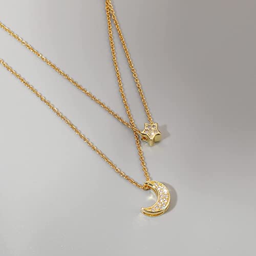 Lyskicnyn Layered Gold Necklaces for Women Jewelry Dainty Moon and Star Pendant Choker Necklaces for Mothers Day Gifts