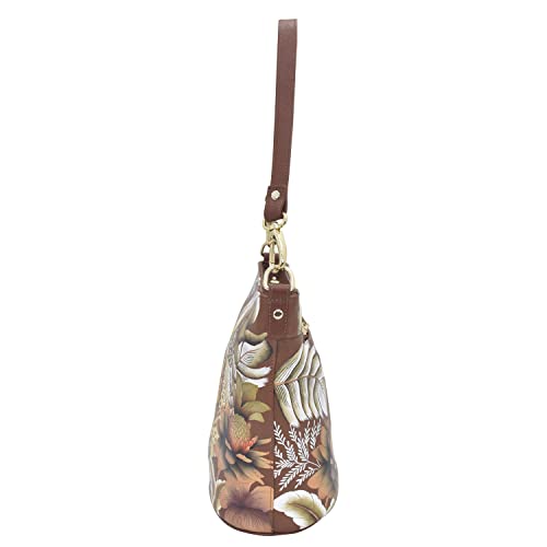 Anuschka Women’s Hand Painted Genuine Leather Tall Bucket Hobo - Cleopatra's Leopard Tan