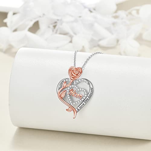 TOUPOP Mother‘ s Day Gifts from Daughter Sterling Silver Mother Neckalce for Women Rose Flower Heart Pendant Jewellery Birthday Gifts for Mum from Son