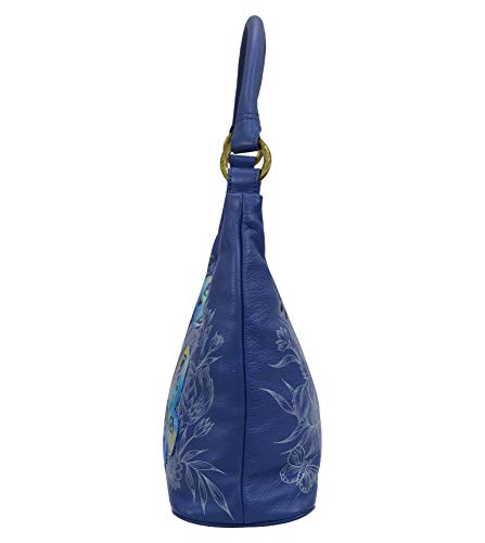 Anuschka Women's Hand Painted Genuine Leather Medium Top Zip Hobo - Garden of Delights