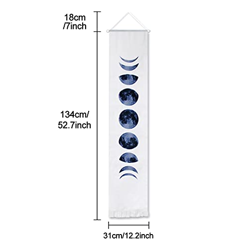 QSUM Linen Moon Phases Tapestry, 53 x 12.5 in Wall Hangings Moon Tapestry Nine Phases of The Full Growth Cycle Wall Art for Home Decorations (White)