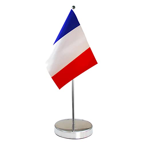 France Table Flag 9" x 6"- French Desktop Desk Flag with Sticks & Bases