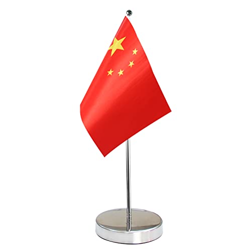 China Table Flag for Office Desk Decor, Chinese Desk Flag for Table Decor, Include Stainless Steel Base and Adjustable Pole