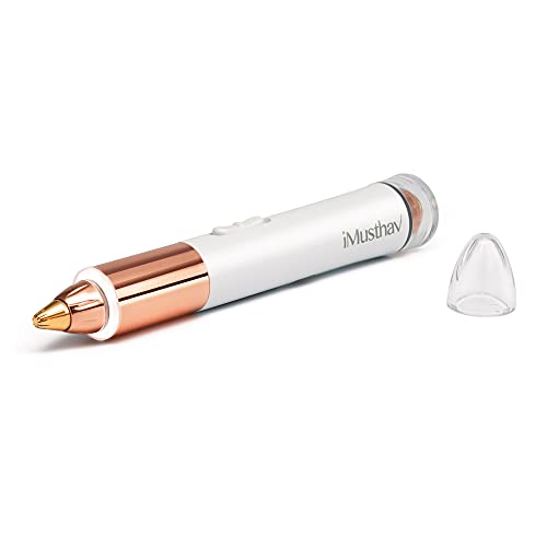 iMusthav Dual Function Brow & Facial Hair Remover USB Rechargeable. Precision “Pencil-tip” 18K Gold Plated Heads 360-degree LED Light. All Your Facial Hair Removal Needs in one Unit (Crystal White)