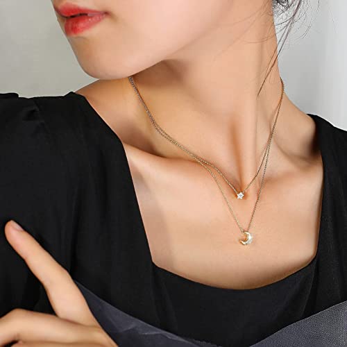 Lyskicnyn Layered Gold Necklaces for Women Jewelry Dainty Moon and Star Pendant Choker Necklaces for Mothers Day Gifts