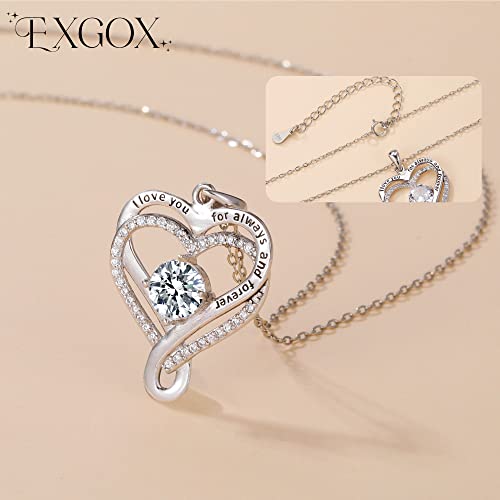 EXGOX Silver Necklaces for Women 925 Sterling Silver Love Heart Pendant Necklace I Love You to The Moon and Back Necklaces Gift for Women Girls Birthday Valentines Anniversary Mother’s Day