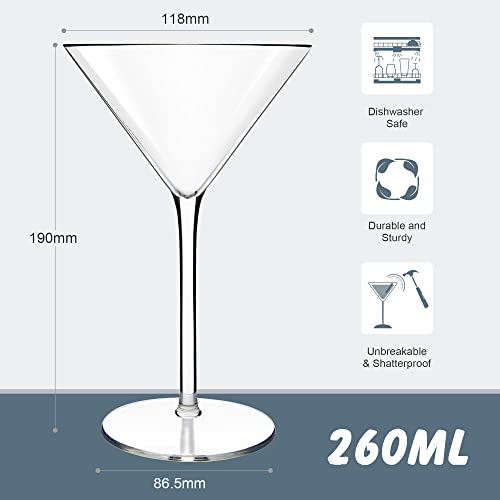 MICHLEY Unbreakable Cocktail Martini Glasses Tritan-Plastic Drinking Goblets Set, Dishwasher Safe and BPA-FREE, Classic Martini Glasses 260ml set of 2