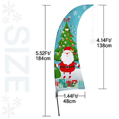 QSUM Christmas Garden Flag, Large Feather Swooper Flag with Pole Kit, Funny Xmas Yard Decorations, Christmas Party Decoration Supplies, Home Holiday Outdoor Decor