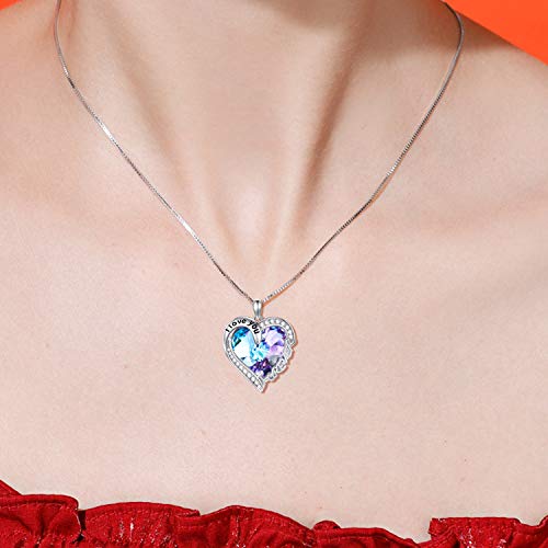 TOUPOP Heart Necklaces for Women Sterling Silver I Love You Forever Necklace with Blue Heart Crystal Jewelry Gifts for Women Girls Birthday Wife Mom Mother's Day Gifts