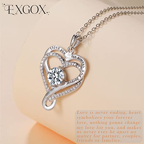 EXGOX Silver Necklaces for Women 925 Sterling Silver Love Heart Pendant Necklace I Love You to The Moon and Back Necklaces Gift for Women Girls Birthday Valentines Anniversary Mother’s Day