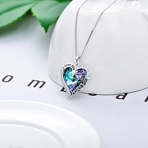 TOUPOP Heart Necklaces for Women Sterling Silver I Love You Forever Necklace with Blue Heart Crystal Jewelry Gifts for Women Girls Birthday Wife Mom Mother's Day Gifts