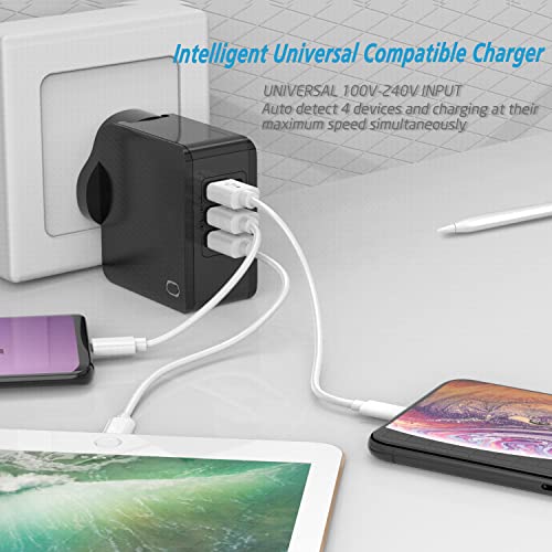 Tintec USB Charger Plug, Universal USB Plug UK/US/EU 3 Ports Rapid 24W/5V 4.8A AC Power Adapter Charger with Fast Charging for Apple iPad, iPhone, Samsung