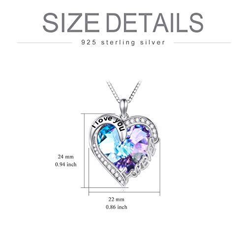 TOUPOP Heart Necklaces for Women Sterling Silver I Love You Forever Necklace with Blue Heart Crystal Jewelry Gifts for Women Girls Birthday Wife Mom Mother's Day Gifts