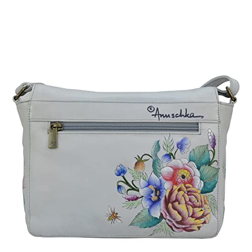 Anuschka Women’s Genuine Leather Flap Crossbody - Hand Painted Exterior - Floral Charm