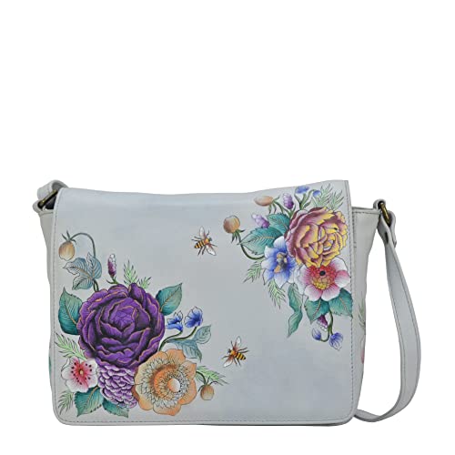 Anuschka Women’s Genuine Leather Flap Crossbody - Hand Painted Exterior - Floral Charm