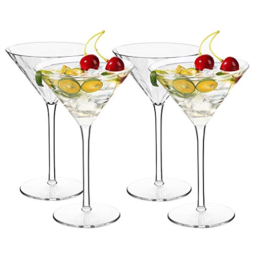 MICHLEY Unbreakable Cocktail Martini Glasses Tritan-Plastic Drinking Goblets Set, Dishwasher Safe and BPA-FREE, Elegant Martini Glasses 260ml set of 4