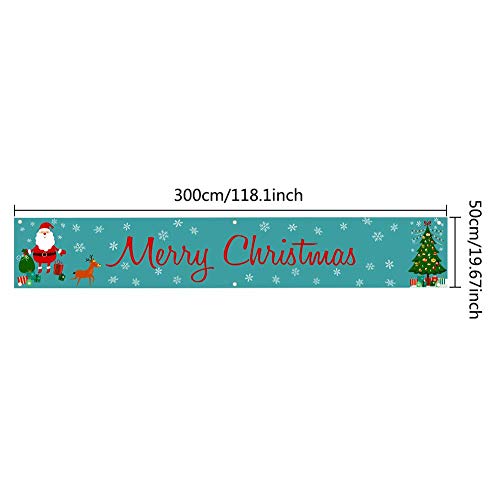 QSUM Merry Christmas Banner for Garland Decorations, Large Xmas Yard Banners Christmas Party Decoration Supplies Home Holiday Bunting Banner for Outdoor and Indoor 9.8 x 1.6 FT