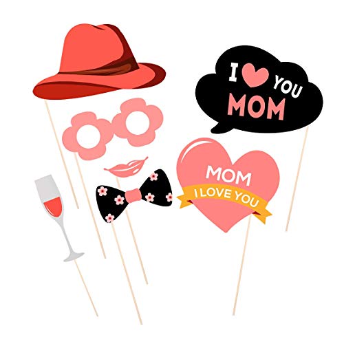 Mothers Birthday Photo Booth Props - 18pcs I Love You Best Mom Ever 2023 Thanks Mom Party Favors