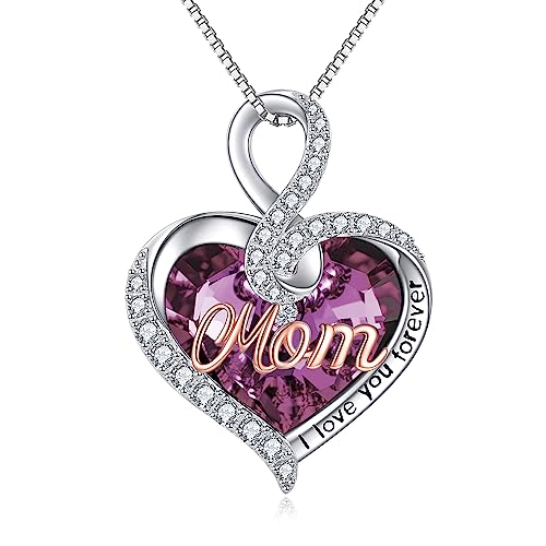 TOUPOP Mum Necklace Jewellery for Mother Sterling Silver Inifity Heart Pendant for Women Purple Crystal Necklace for Mother from Daughter, Birthdtay Gifts for Mum Mother's Day Gifts from Son