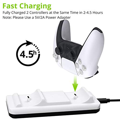 LiNKFOR PS5 Controller Charging Station with 1.2m/50inch USB Cable Twin Charging Station for Playstation 5 Charger Dock 2H Fast Charging