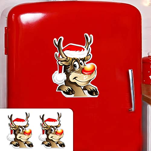 QSUM Christmas Decorations, Christmas Elk Magnets, 2 PCS Strong Magnetic Stickers Reflective Christmas Magnet for Fridge Cars Christmas Decoration