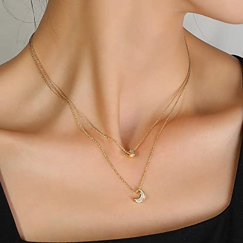 Lyskicnyn Layered Gold Necklaces for Women Jewelry Dainty Moon and Star Pendant Choker Necklaces for Mothers Day Gifts