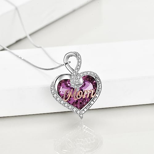 TOUPOP Mum Necklace Jewellery for Mother Sterling Silver Inifity Heart Pendant for Women Purple Crystal Necklace for Mother from Daughter, Birthdtay Gifts for Mum Mother's Day Gifts from Son