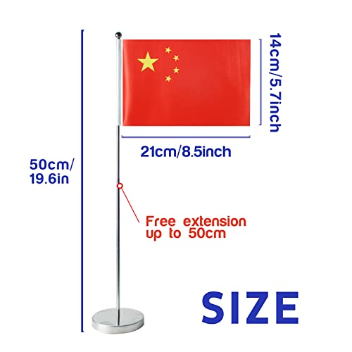 China Table Flag for Office Desk Decor, Chinese Desk Flag for Table Decor, Include Stainless Steel Base and Adjustable Pole