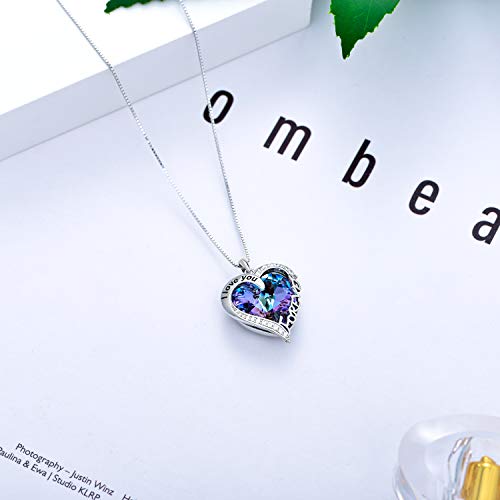 TOUPOP Heart Necklaces for Women Sterling Silver I Love You Forever Necklace with Blue Heart Crystal Jewelry Gifts for Women Girls Birthday Wife Mom Mother's Day Gifts