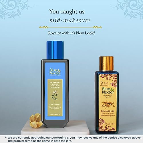 Blue Nectar Relaxing & Sensuous Massage Oil for Massage Therapy for Women & Men with Jasmine Oil & Almond Oil | Aromatic Bath Oil with Jasmine Body Oil for Dry Skin (8 Herbs,100ml)