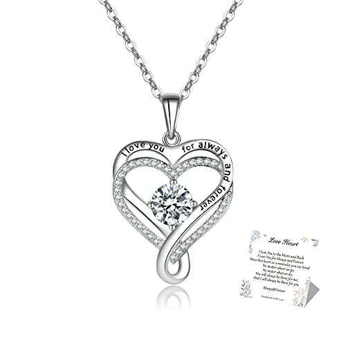 EXGOX Silver Necklaces for Women 925 Sterling Silver Love Heart Pendant Necklace I Love You to The Moon and Back Necklaces Gift for Women Girls Birthday Valentines Anniversary Mother’s Day