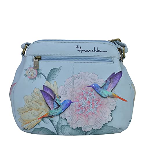 Anuschka Women’s Genuine Leather Convertible Medium Bag - Hand Painted Exterior - Rainbow Birds